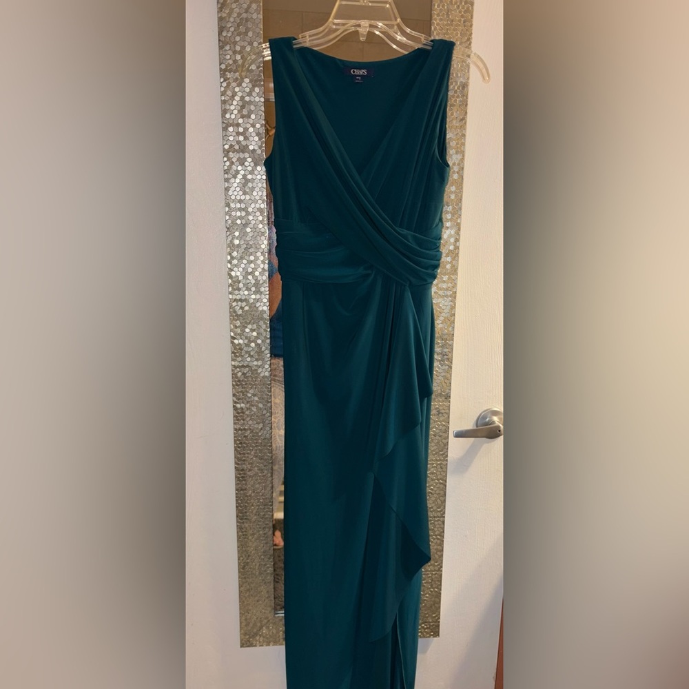 Great Condition! Chaps Teal Green Maxi Dress with Draped Detail
